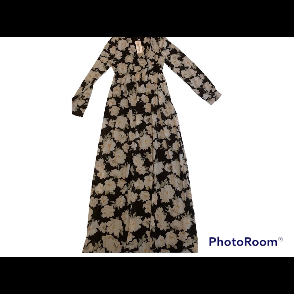 Urban Modesty Black White Yellow Flower Maxi Dress Size Small